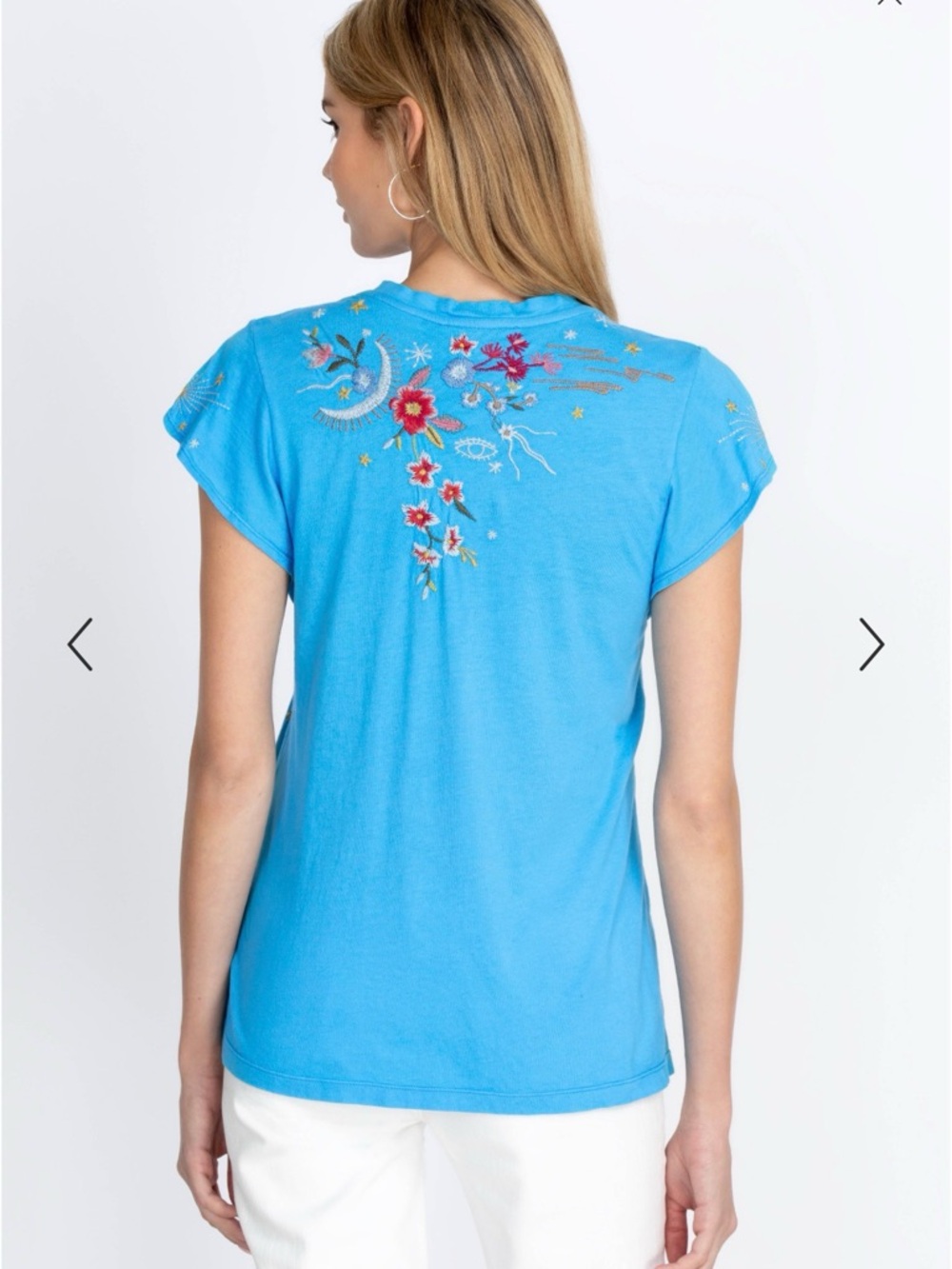 Johnny Was Lissa Flutter Sleeve Tee Blue Embroidered - Size XS - Picture 12 of 13